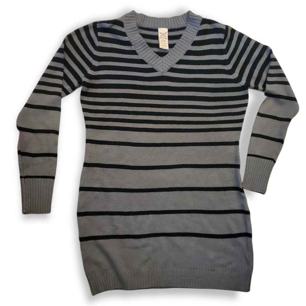 Faded Glory Black and Gray Stripped Pullover Sweater Womens Size XL (16-18)